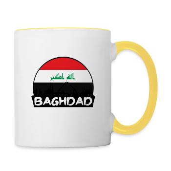 Baghdad Iraq Flag Skyline Silhouette Travel - Contrasting Mug - white/yellow - Right