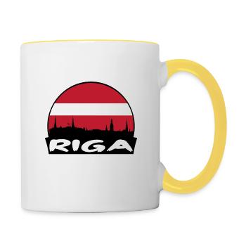 Riga Latvia Flag Skyline Silhouette Travel - Contrasting Mug - white/yellow - Right