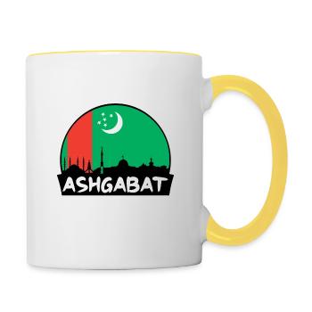 Aschgabat Turkmenistan Flagge Skyline Silhouette Trav - Tasse zweifarbig - Weiß/Gelb - Rechts