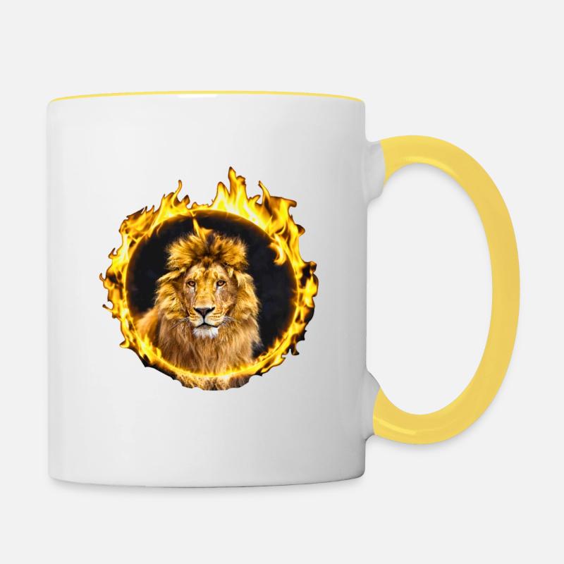 Löwe im Ring - Tasse zweifarbig - Weiß/Gelb