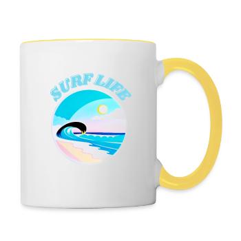 Surf Life, plage, soleil, mer, sable, vagues et été - Mug contrasté - blanc/jaune - Droite