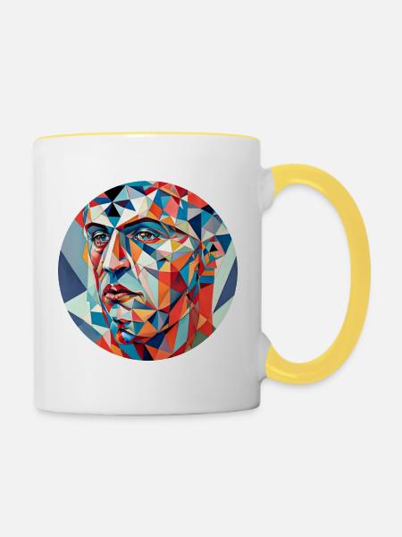 Geometrischer Mosaik Kopf - Tasse zweifarbig - Weiß/Gelb