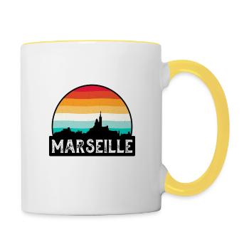 Marseille Frankreich Flagge Skyline Reisesouvenir - Tasse zweifarbig - Weiß/Gelb - Rechts