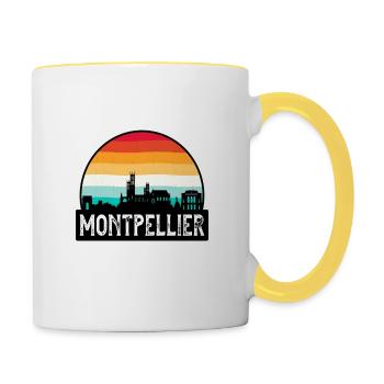 Montpellier France Flag Skyline Souvenir de voyage - Mug contrasté - blanc/jaune - Droite