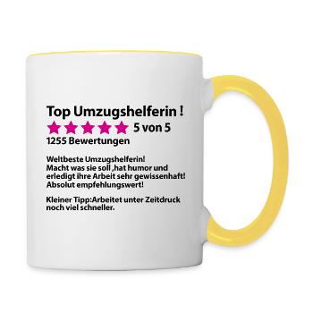 Dankeschön Danke Umzugshelferin Umzugsunternehmen - Tasse zweifarbig - Weiß/Gelb - Rechts