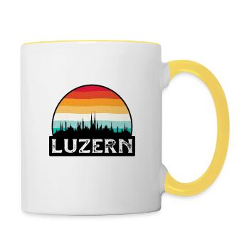Luzern Schweiz Flagge Skyline Reisesouvenir - Tasse zweifarbig - Weiß/Gelb - Rechts