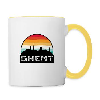 Gand Belgique Flag Skyline Souvenir de voyage - Mug contrasté - blanc/jaune - Droite