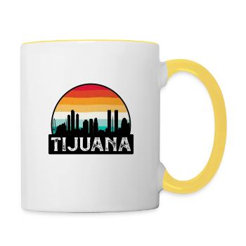 Tijuana Mexique Flag Skyline Souvenir de voyage - Mug contrasté - blanc/jaune - Droite