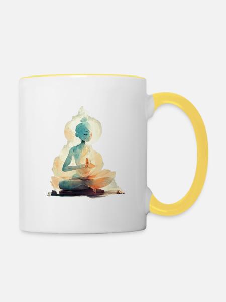Yoga Padmasana - Tasse zweifarbig - Weiß/Gelb