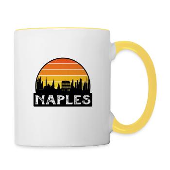 Naples Italy Flag Skyline Travel Souvenir - Contrasting Mug - white/yellow - Right
