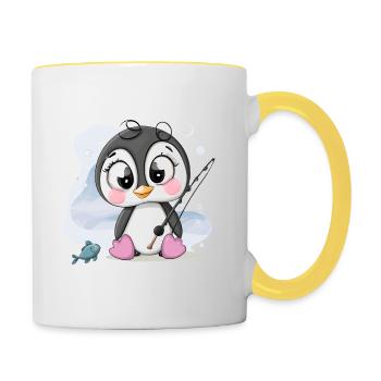 süßes Pinguin Mädchen - Tasse zweifarbig - Weiß/Gelb - Rechts
