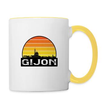 Gijon Espagne Flag Skyline Souvenir de voyage - Mug contrasté - blanc/jaune - Droite