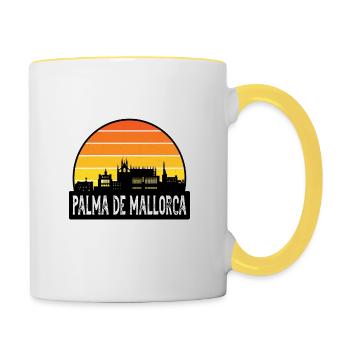 Palma de Mallorca Spanien Flagge Skyline Travel Souven - Tasse zweifarbig - Weiß/Gelb - Rechts