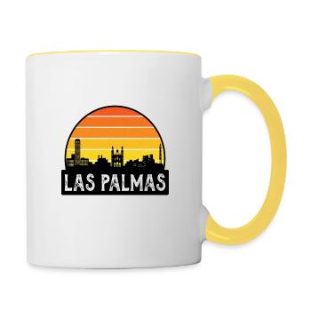 Las Palmas Spain Flag Skyline Travel Souvenir - Contrasting Mug - white/yellow - Right