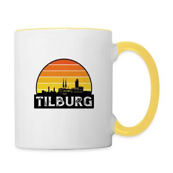 Tilburg Niederlande Flagge Skyline Reisesouvenir - Tasse zweifarbig - Weiß/Gelb - Rechts