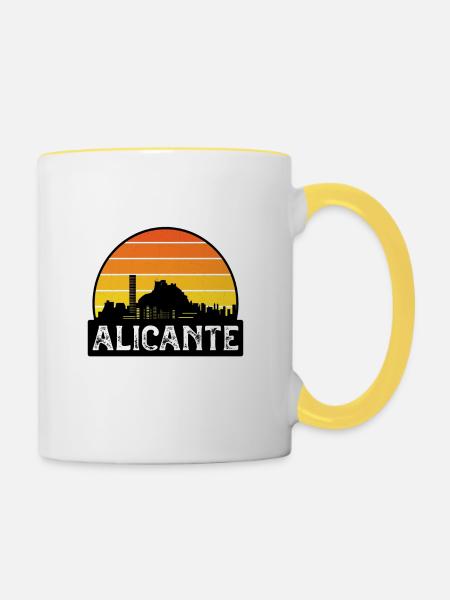 Alicante Spain Flag Skyline Travel Souvenir - Contrasting Mug - white/yellow