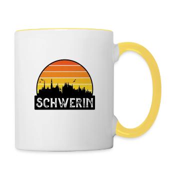 Schwerin Deutschland Flagge Skyline Reise Souvenir - Tasse zweifarbig - Weiß/Gelb - Rechts