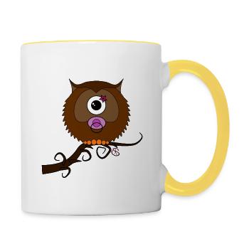 Nom du bébé hibou Toddler - Mug contrasté - blanc/jaune - Droite