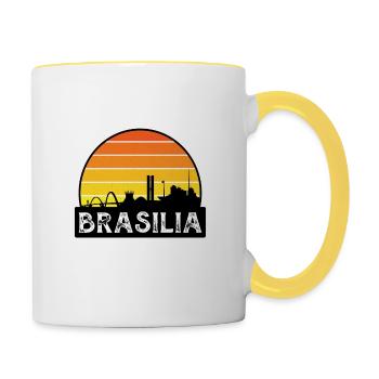 Brasilia Brazil Flag Skyline Travel Souvenir - Contrasting Mug - white/yellow - Right
