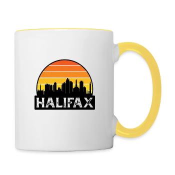Souvenir de voyage de la ligne d’horizon du drapeau du Canada à Halifax - Mug contrasté - blanc/jaune - Droite