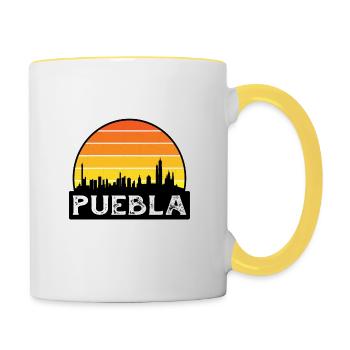 Puebla Mexico Flag Skyline Souvenir de voyage - Mug contrasté - blanc/jaune - Droite