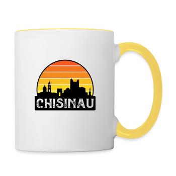 Chisinau Moldova Flag Skyline Travel Souvenir - Contrasting Mug - white/yellow - Right
