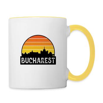 Bukarest Rumänien Flagge Skyline Reisesouvenir - Tasse zweifarbig - Weiß/Gelb - Rechts