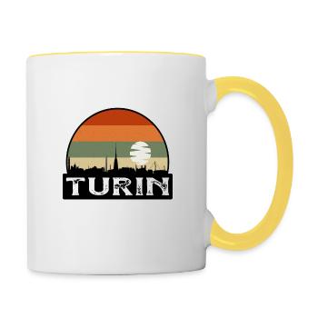 Turin Italy Flag Skyline Travel Souvenir - Contrasting Mug - white/yellow - Right