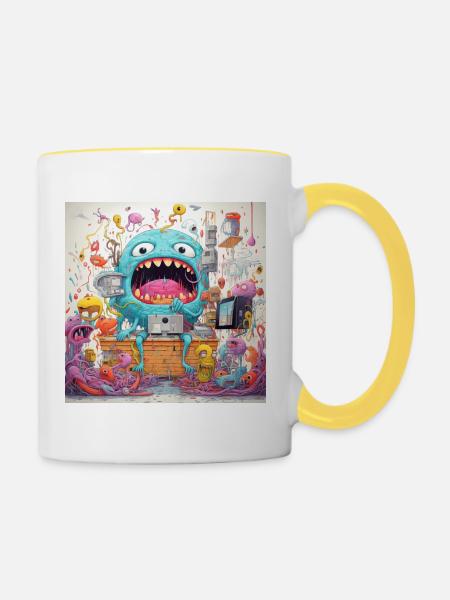 Monster Doodle 3 - Tasse zweifarbig - Weiß/Gelb
