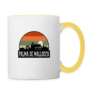 Palma De Mallorca Spain Flag Skyline Travel Souven - Contrasting Mug - white/yellow - Right