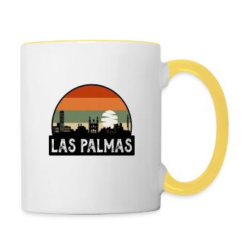 Las Palmas Spain Flag Skyline Travel Souvenir - Contrasting Mug - white/yellow - Right