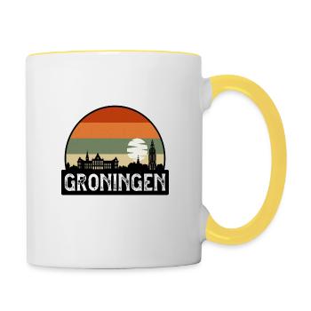 Groningen Netherlands Flag Skyline Travel Souvenir - Contrasting Mug - white/yellow - Right