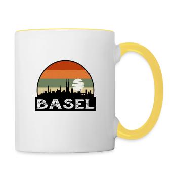 Basel Switzerland Flag Skyline Travel Souvenir - Contrasting Mug - white/yellow - Right