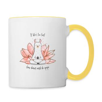 Slow down and do Yoga Lama - Tasse zweifarbig - Weiß/Gelb - Rechts