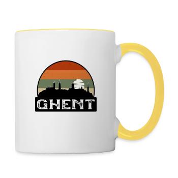 Ghent Belgium Flag Skyline Travel Souvenir - Contrasting Mug - white/yellow - Right