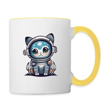 Chatstronaute mignon #12 - Mug contrasté - blanc/jaune - Droite