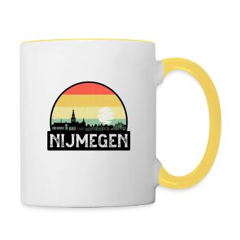 Nijmegen Niederlande Flagge Skyline Reisesouvenir - Tasse zweifarbig - Weiß/Gelb - Rechts