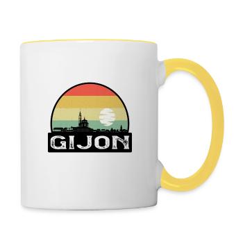 Gijon Espagne Flag Skyline Souvenir de voyage - Mug contrasté - blanc/jaune - Droite