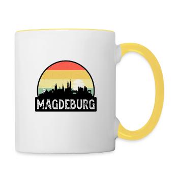 Magdeburg Deutschland Flagge Skyline Reisesouvenir - Tasse zweifarbig - Weiß/Gelb - Rechts