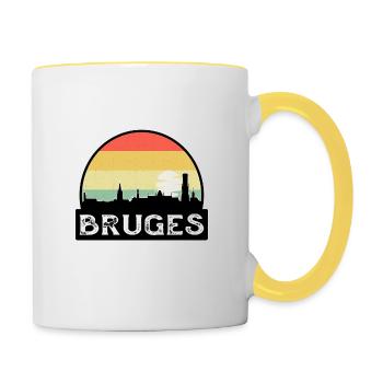 Bruges Belgique Flag Skyline Souvenir de voyage - Mug contrasté - blanc/jaune - Droite