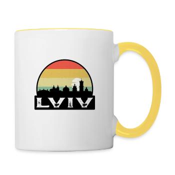 Lviv Ukraine Flag Skyline Souvenir de voyage - Mug contrasté - blanc/jaune - Droite