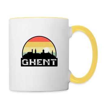 Gand Belgique Flag Skyline Souvenir de voyage - Mug contrasté - blanc/jaune - Droite
