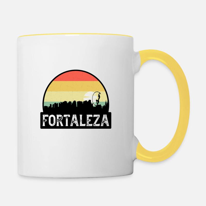 Fortaleza Brésil Flag Skyline Souvenir de voyage - Mug contrasté - blanc/jaune