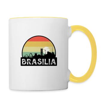 Brasilia Brazil Flag Skyline Travel Souvenir - Contrasting Mug - white/yellow - Right