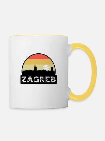 Zagreb, Kroatien, Flagge, Skyline, Reisesouvenir - Tasse zweifarbig - Weiß/Gelb