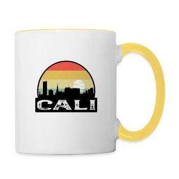Cali Kolumbien Flagge Skyline Reisesouvenir - Tasse zweifarbig - Weiß/Gelb - Rechts