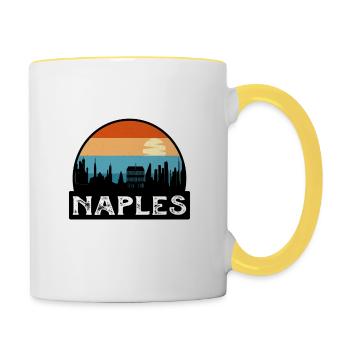Naples Italy Flag Skyline Travel Souvenir - Contrasting Mug - white/yellow - Right