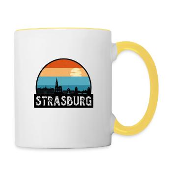 Strasbourg France Flag Skyline Souvenir de voyage - Mug contrasté - blanc/jaune - Droite