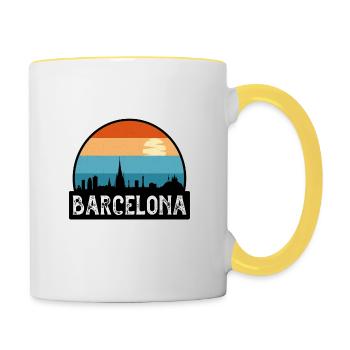 Barcelona Spain Flag Skyline Travel Souvenir - Contrasting Mug - white/yellow - Right