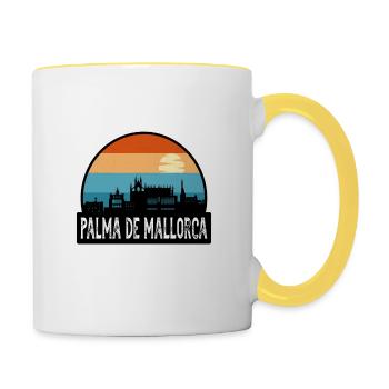 Palma de Mallorca Spanien Flagge Skyline Travel Souven - Tasse zweifarbig - Weiß/Gelb - Rechts